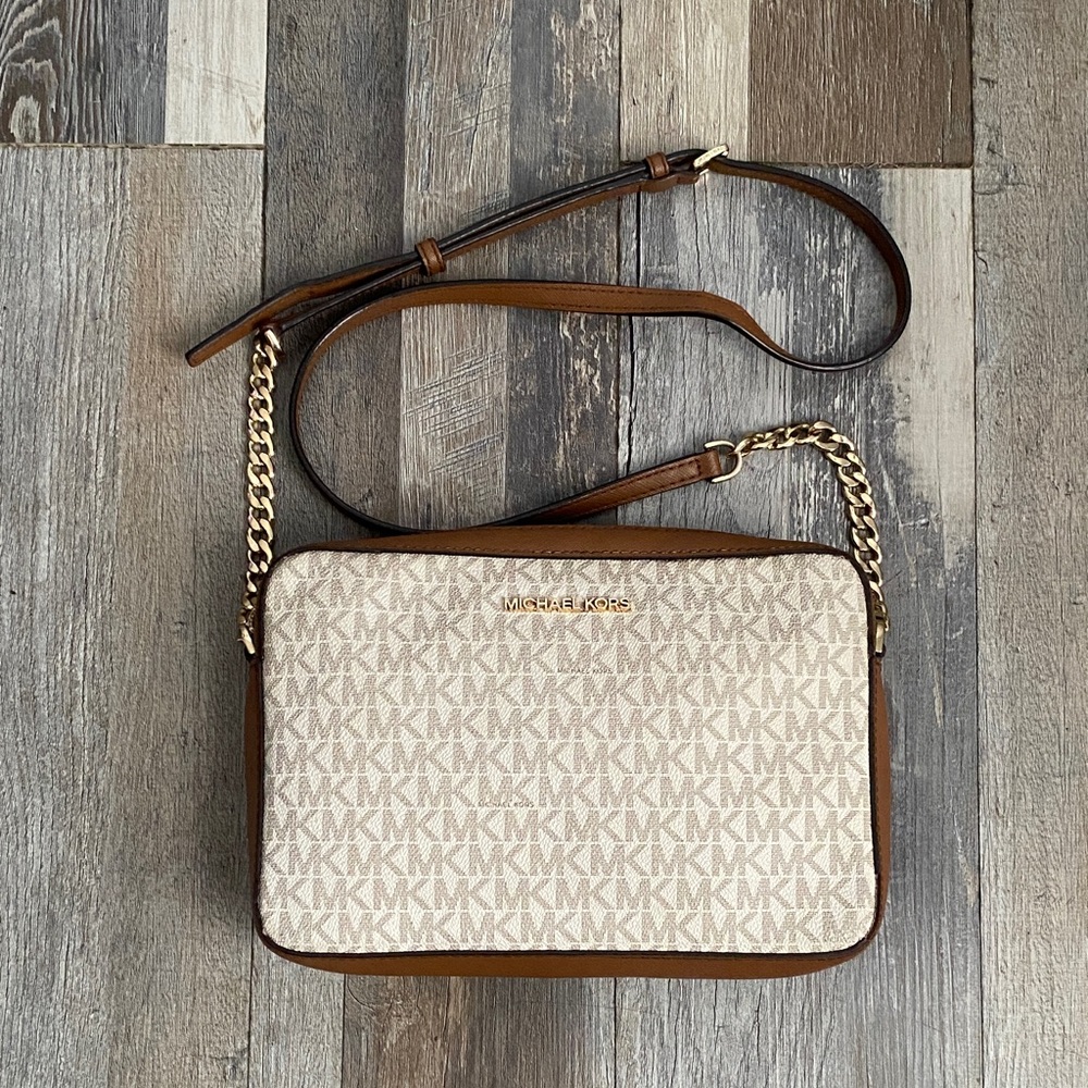Michael Kors Tan and Cream Logo Crossbody Bag - Picture 2 of 16